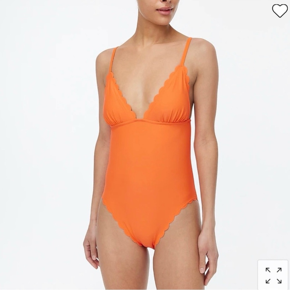 J. Crew Orange Scalloped V-Neck One-Piece Swimsuit